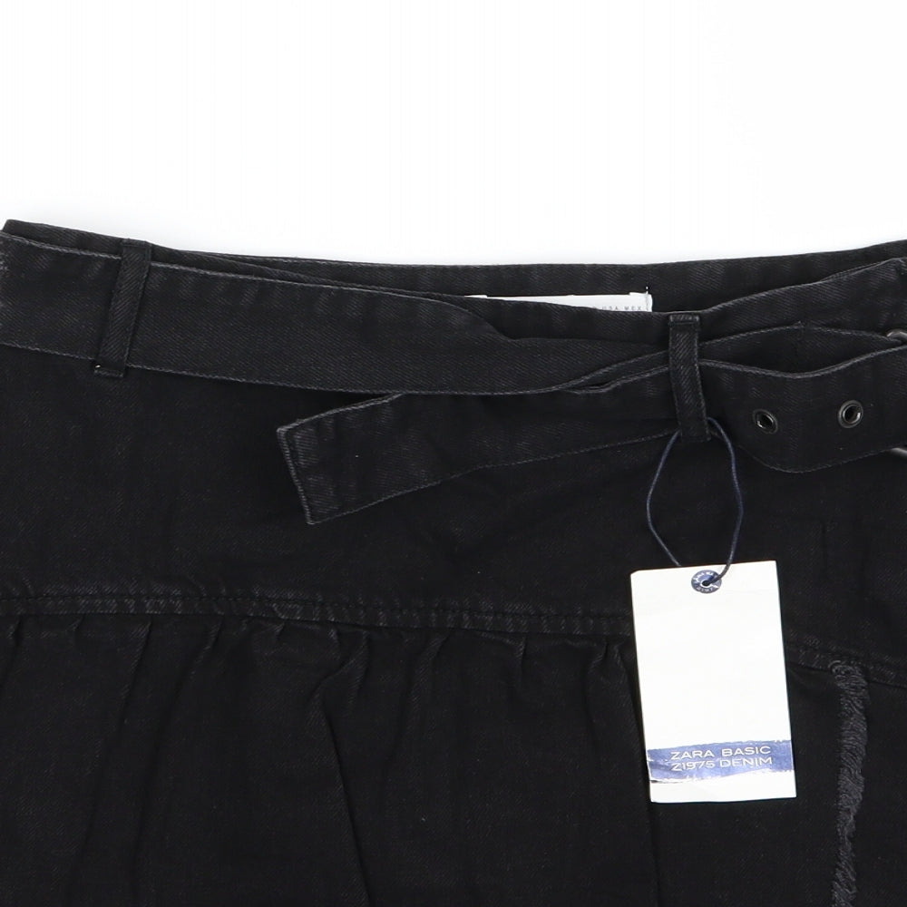 Zara Womens Black  Denim A-Line Skirt Size M