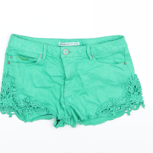 Stradivarius Womens Green  Denim Hot Pants Shorts Size 10