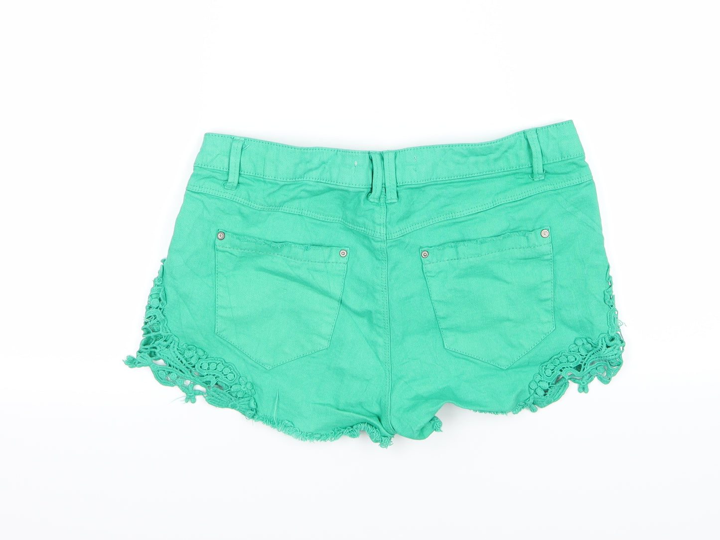 Stradivarius Womens Green  Denim Hot Pants Shorts Size 10