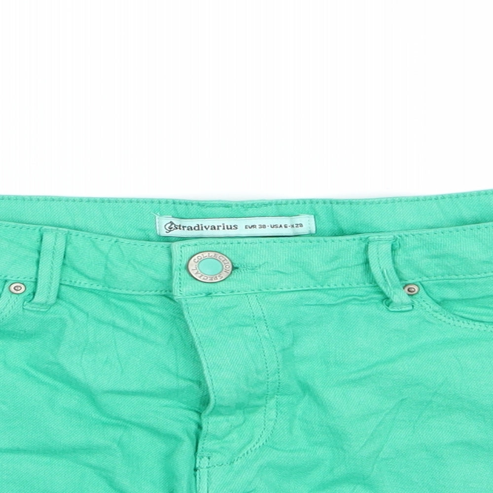 Stradivarius Womens Green  Denim Hot Pants Shorts Size 10
