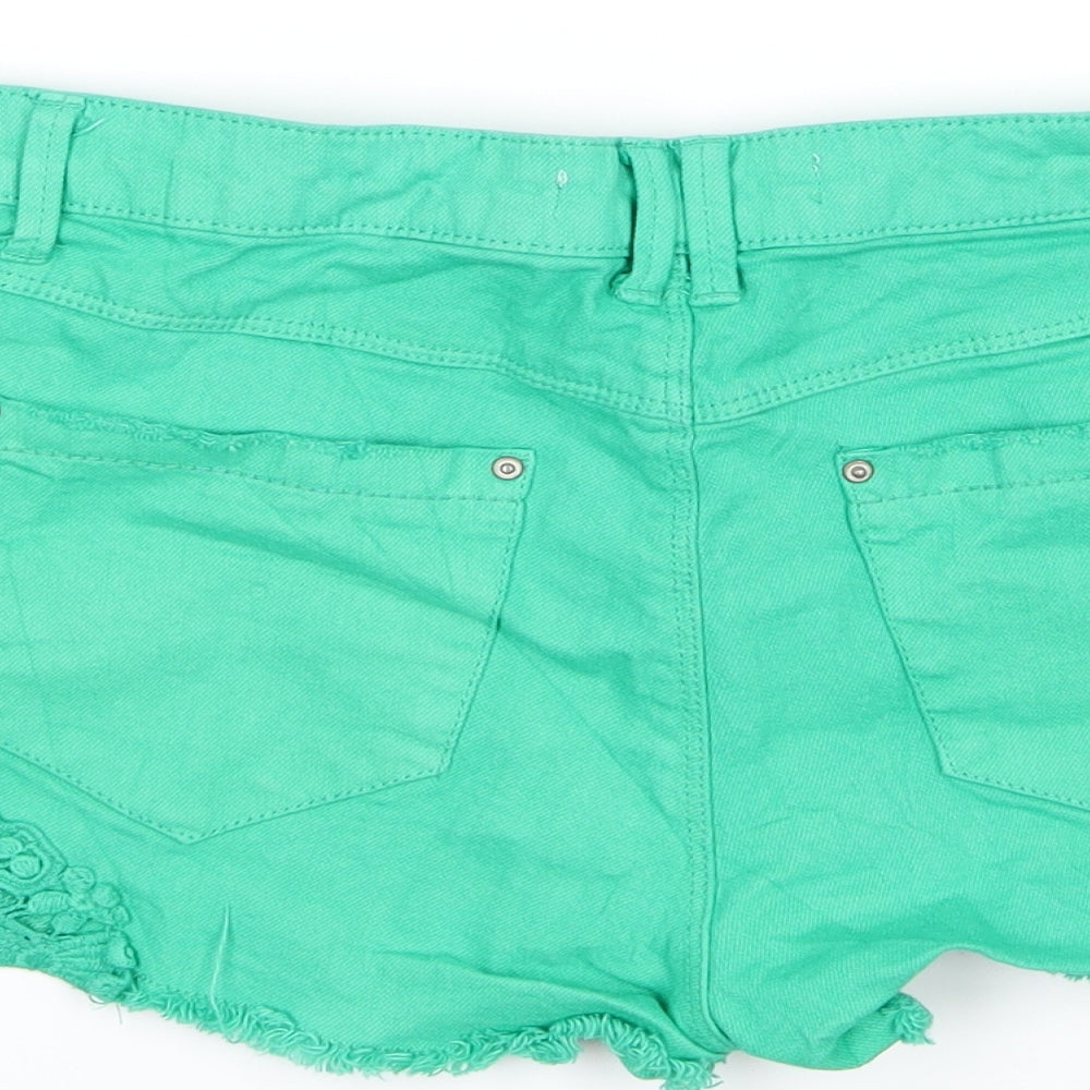 Stradivarius Womens Green  Denim Hot Pants Shorts Size 10