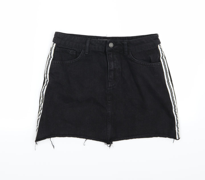 Denim & Co. Womens Black Striped Denim A-Line Skirt Size 12