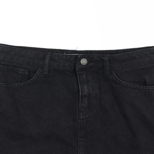 Denim & Co. Womens Black Striped Denim A-Line Skirt Size 12
