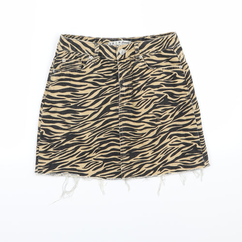 Denim & Co. Womens Orange Animal Print Denim A-Line Skirt Size 6