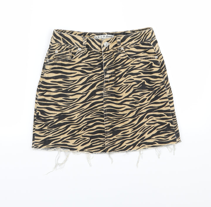 Denim & Co. Womens Orange Animal Print Denim A-Line Skirt Size 6