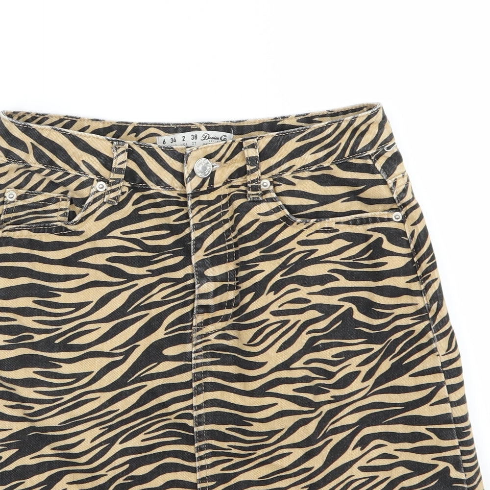 Denim & Co. Womens Orange Animal Print Denim A-Line Skirt Size 6
