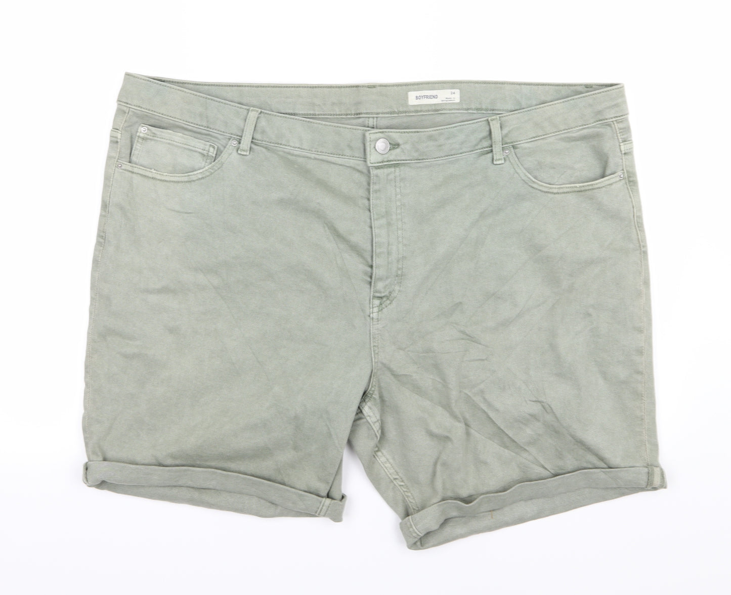 Marks and Spencer Womens Green  Denim Boyfriend Shorts Size 24