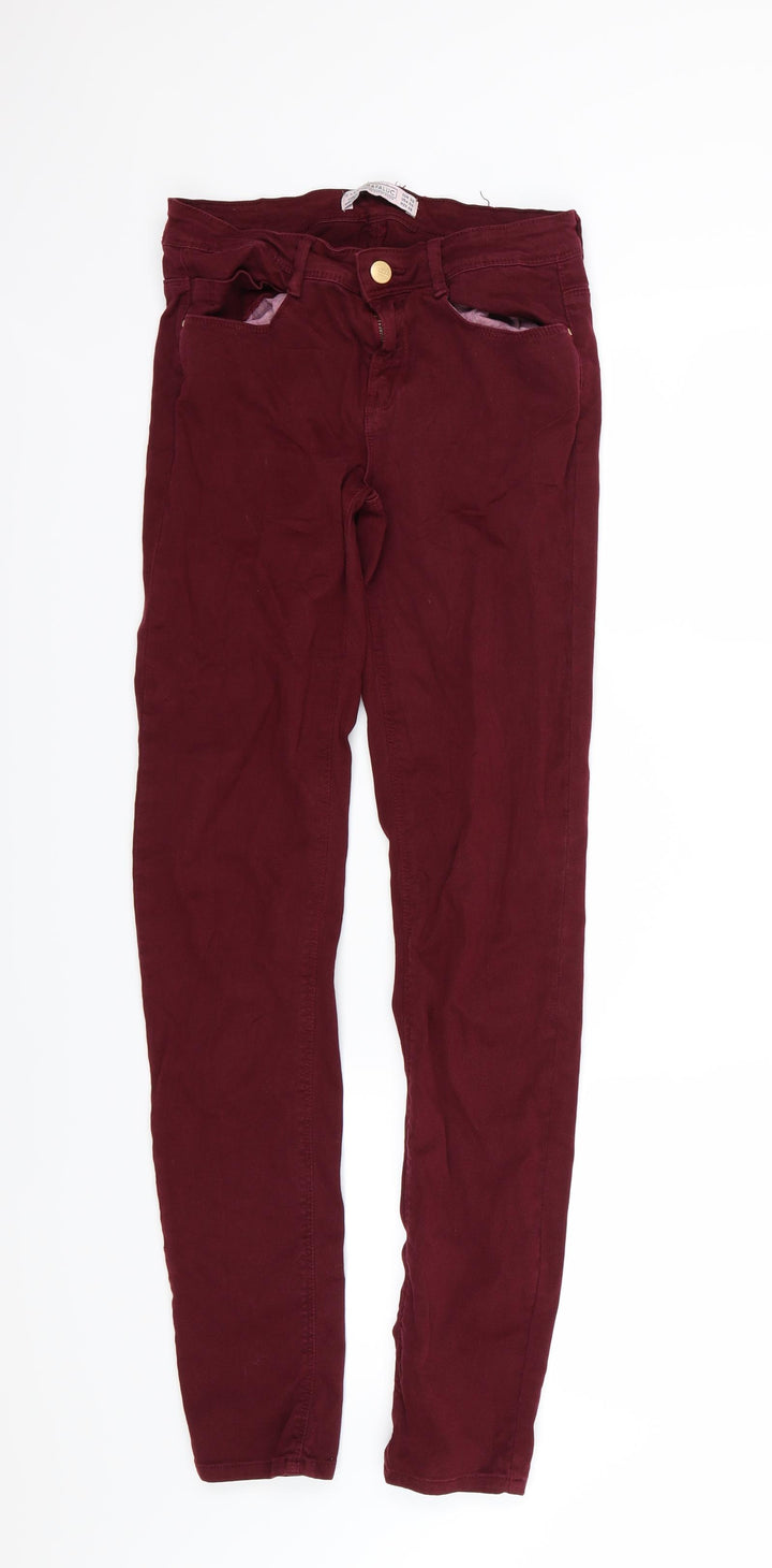Zara Womens Red Denim Skinny Jeans Size 8 L30 in - Burgundy