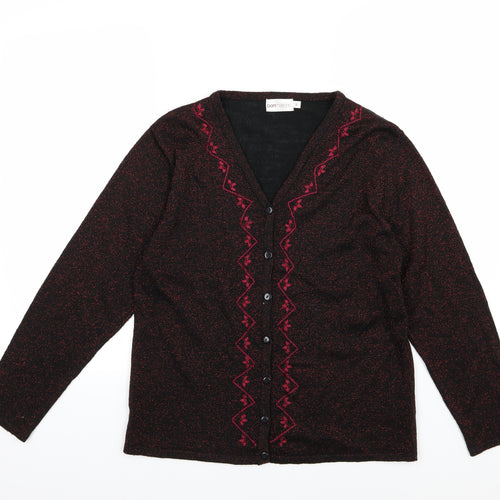 Bonmarché Womens Black Floral Knit Cardigan Jumper Size S