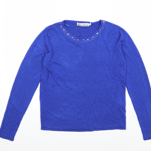 Pure & Natural Womens Blue  Knit Pullover Jumper Size 10  - beaded
