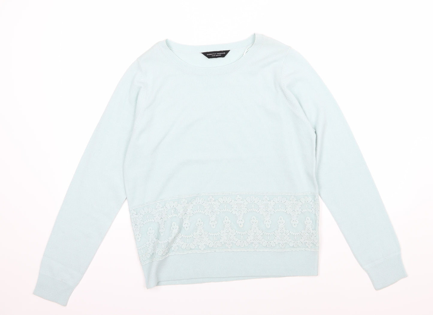 Dorothy Perkins Womens Blue Floral Knit Pullover Jumper Size 14