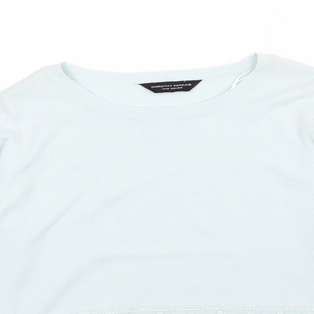 Dorothy Perkins Womens Blue Floral Knit Pullover Jumper Size 14