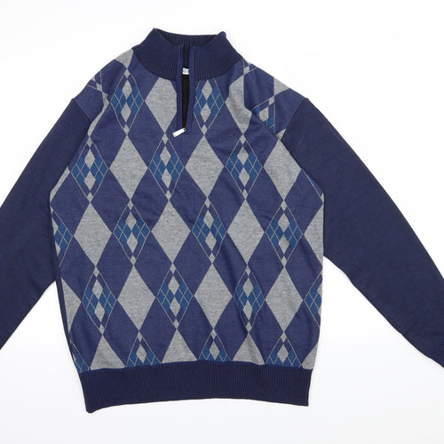 Ming Di Mens Blue Argyle/Diamond Knit Pullover Jumper Size 3XL