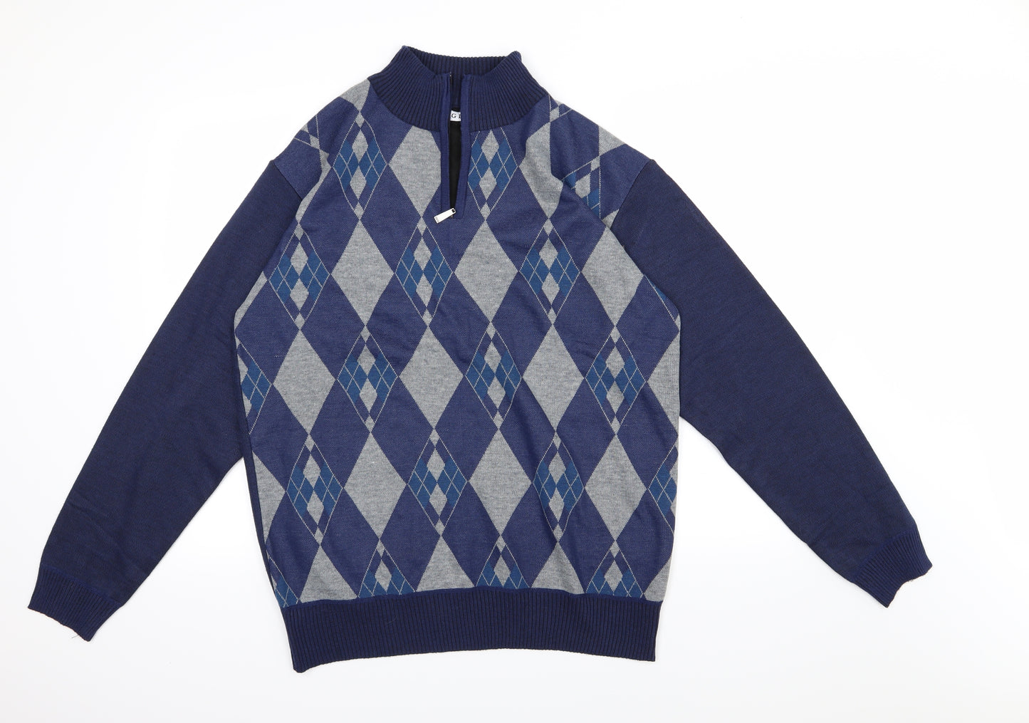 Ming Di Mens Blue Argyle/Diamond Knit Pullover Jumper Size 3XL