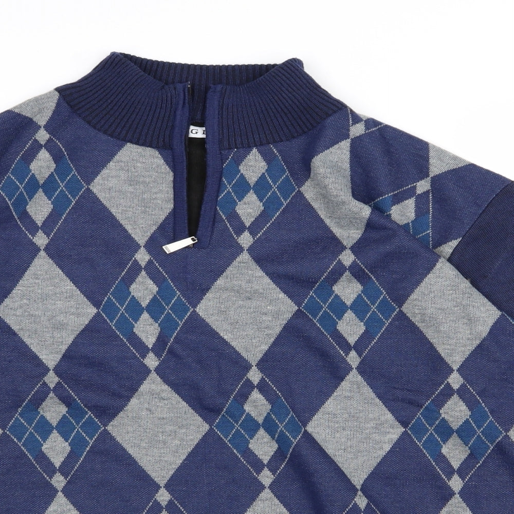 Ming Di Mens Blue Argyle/Diamond Knit Pullover Jumper Size 3XL
