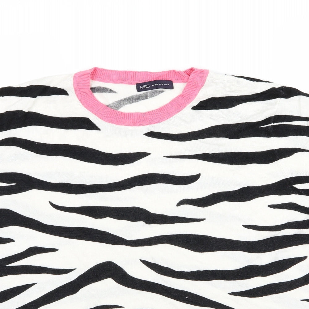 Marks and Spencer Womens White Animal Print Knit Pullover Jumper Size 22