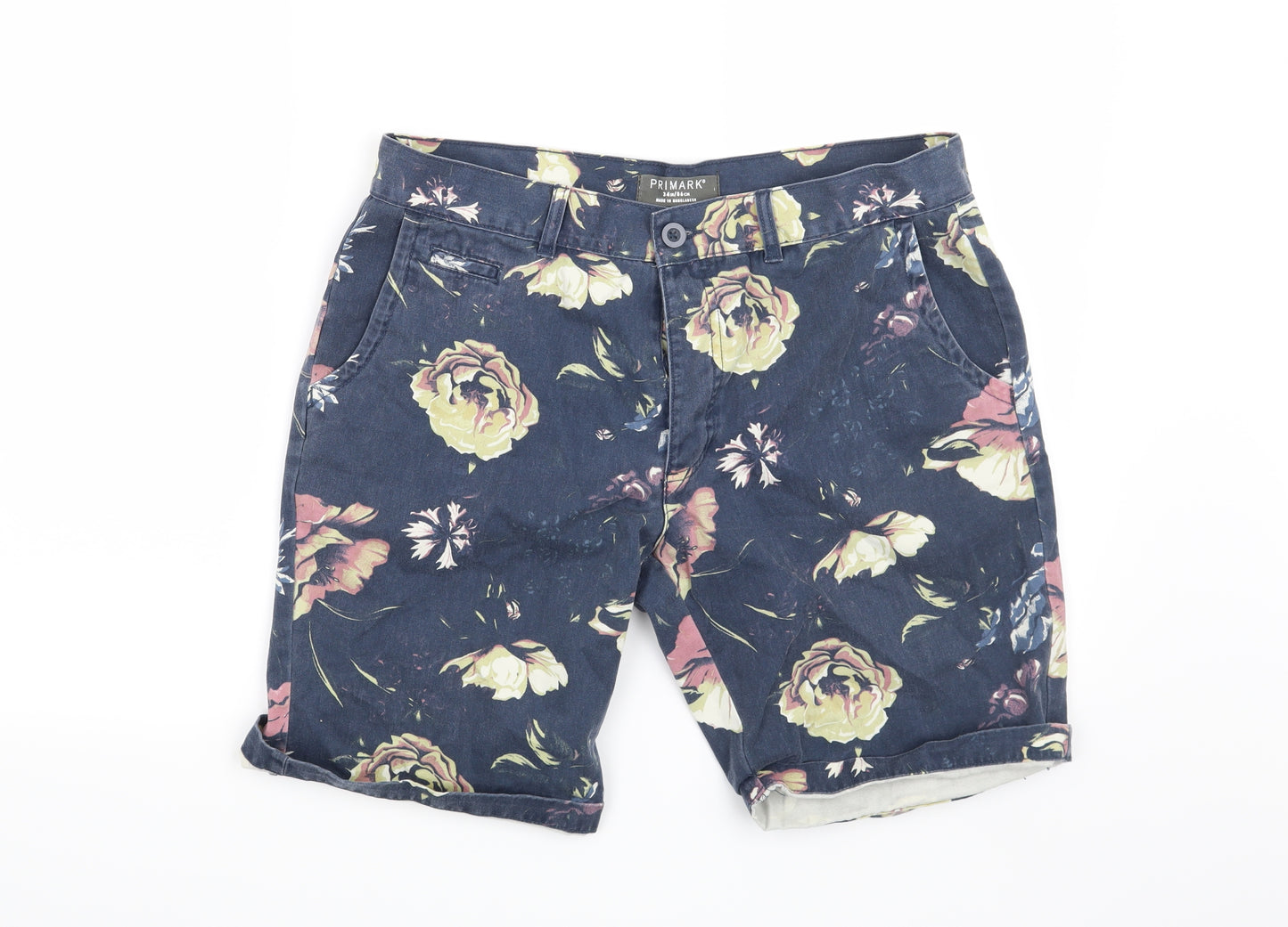 Primark Mens Blue Floral  Chino Shorts Size 34