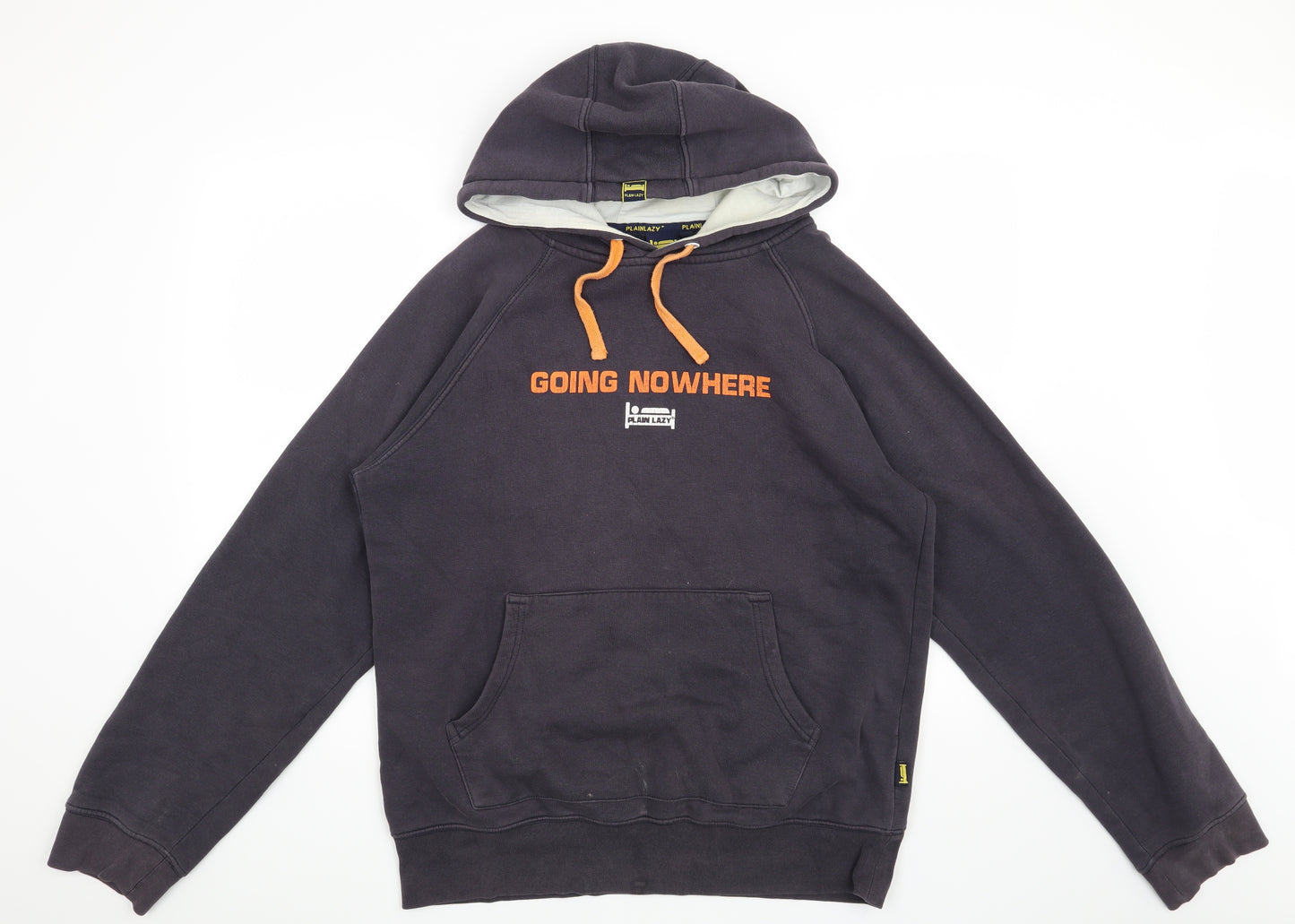 Plain Lazy Mens Blue   Pullover Hoodie Size L  - Going nowhere