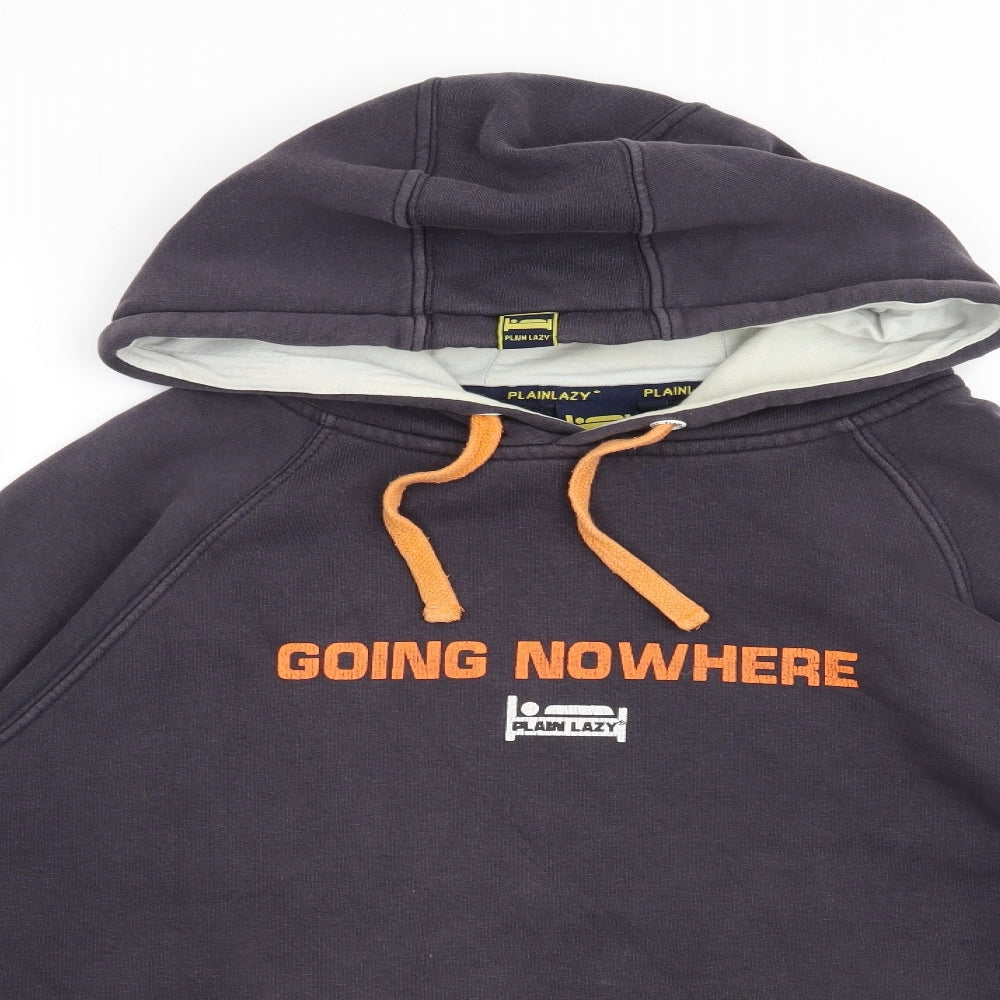 Plain Lazy Mens Blue   Pullover Hoodie Size L  - Going nowhere