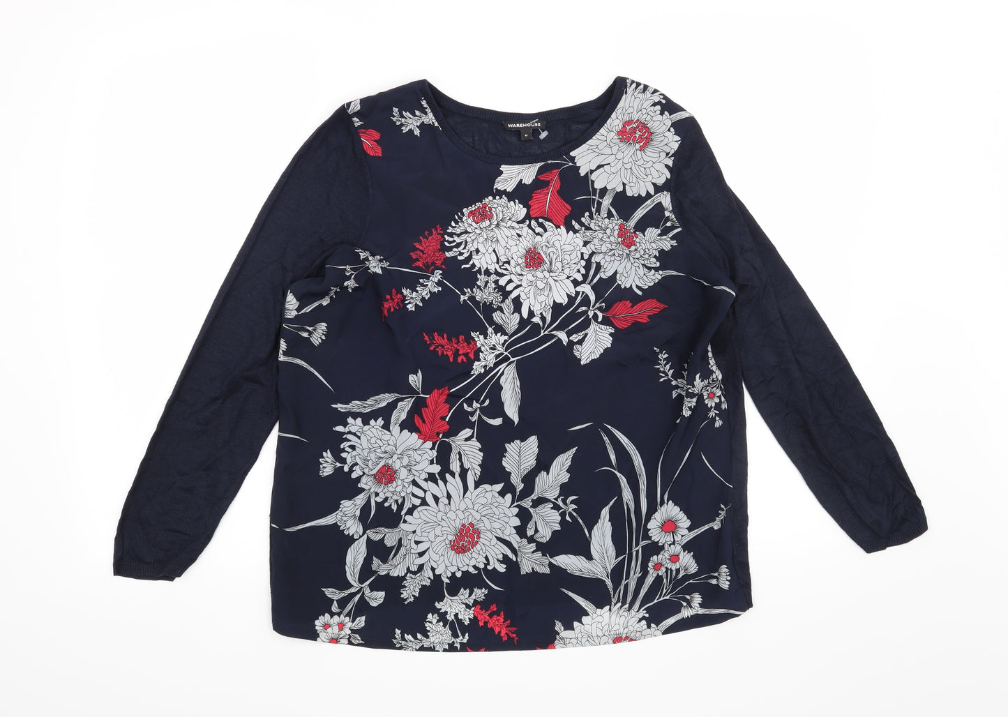 Warehouse Womens Blue Floral  Pullover Jumper Size M