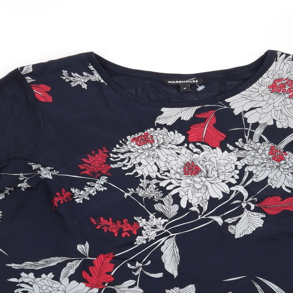 Warehouse Womens Blue Floral  Pullover Jumper Size M