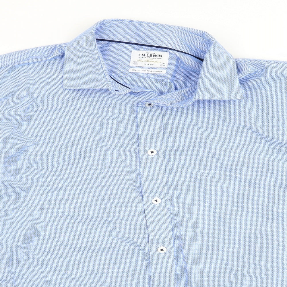 TM Lewin Mens Blue Geometric   Dress Shirt Size 16.5