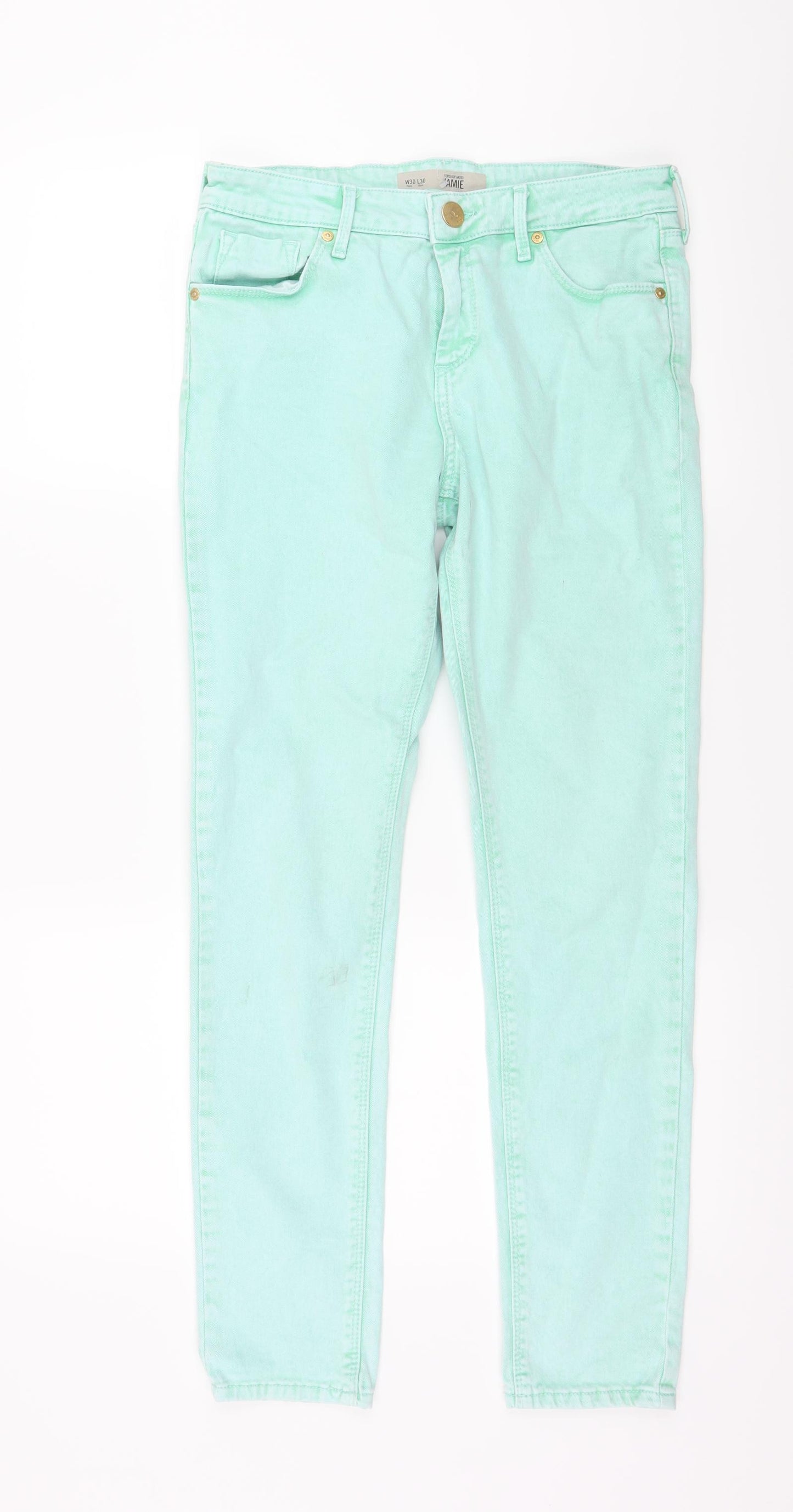 Topshop Womens Green  Denim Skinny Jeans Size 30 L30 in