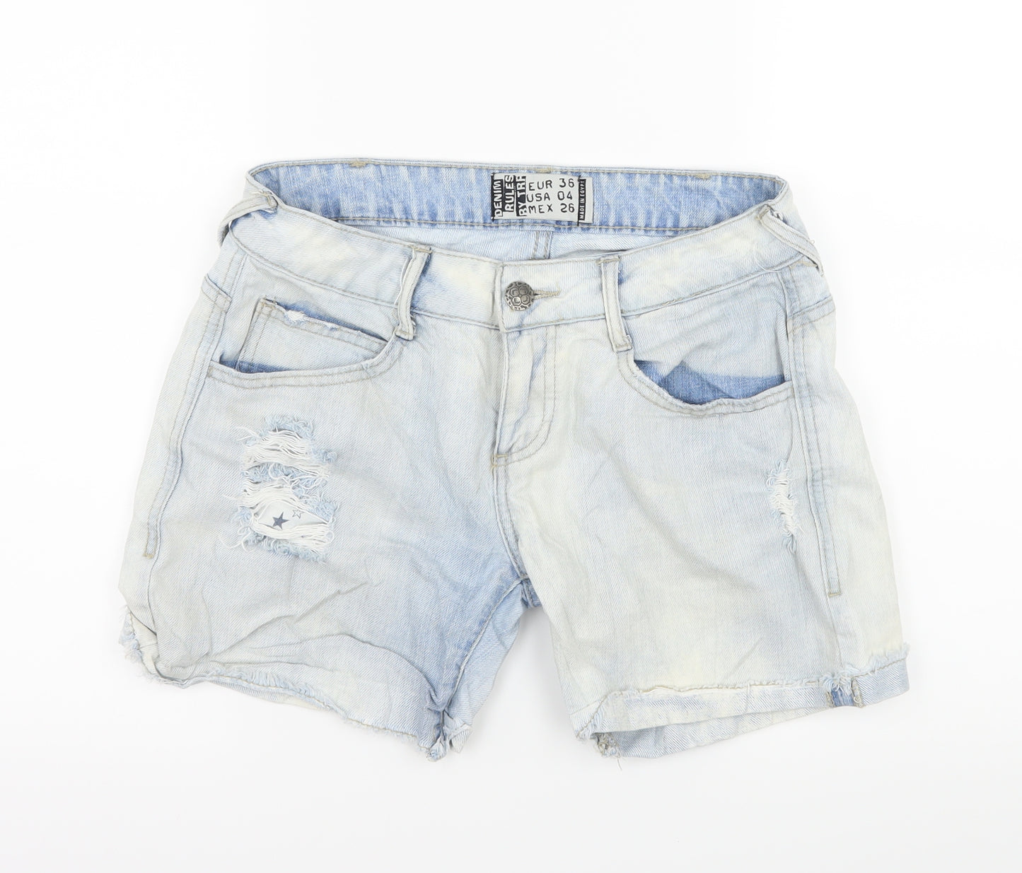 TRF Womens Blue  Denim Hot Pants Shorts Size 36 - Distressed