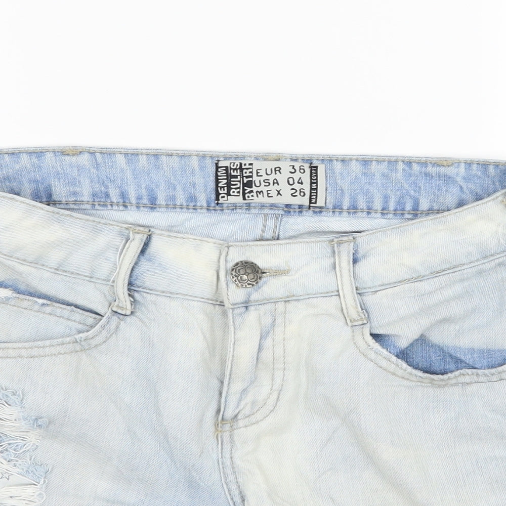 TRF Womens Blue  Denim Hot Pants Shorts Size 36 - Distressed