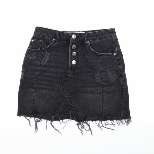New Look Womens Black  Denim A-Line Skirt Size 6  - Distressed