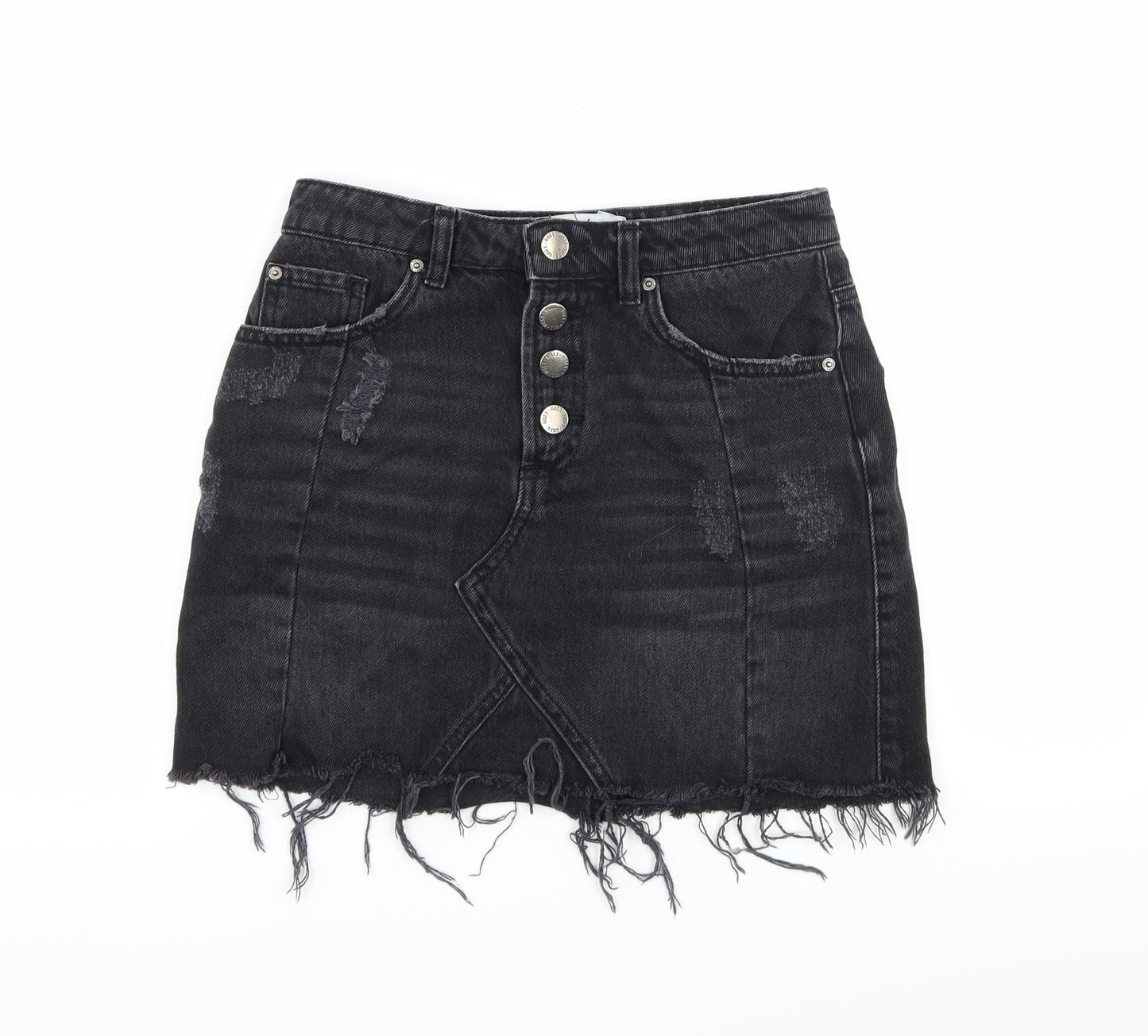 New Look Womens Black  Denim A-Line Skirt Size 6  - Distressed