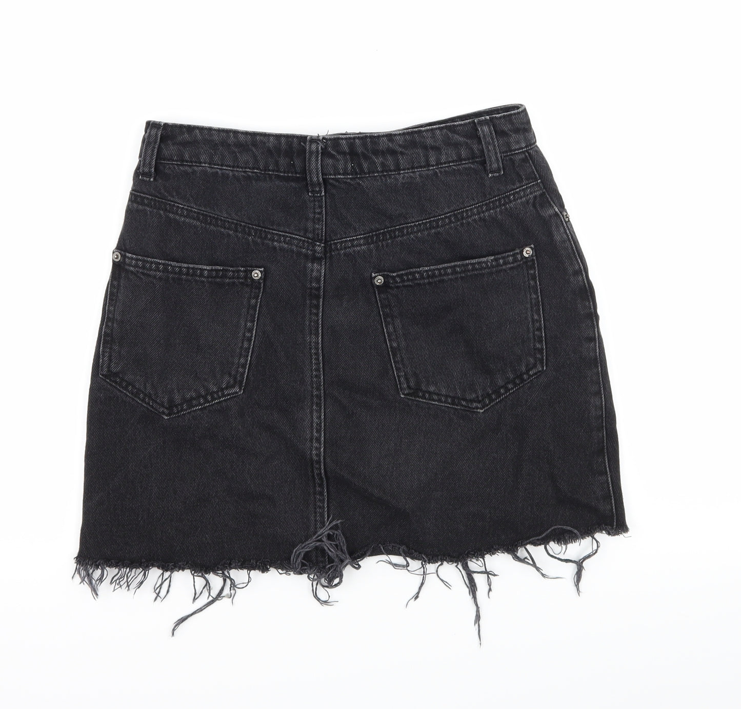 New Look Womens Black  Denim A-Line Skirt Size 6  - Distressed