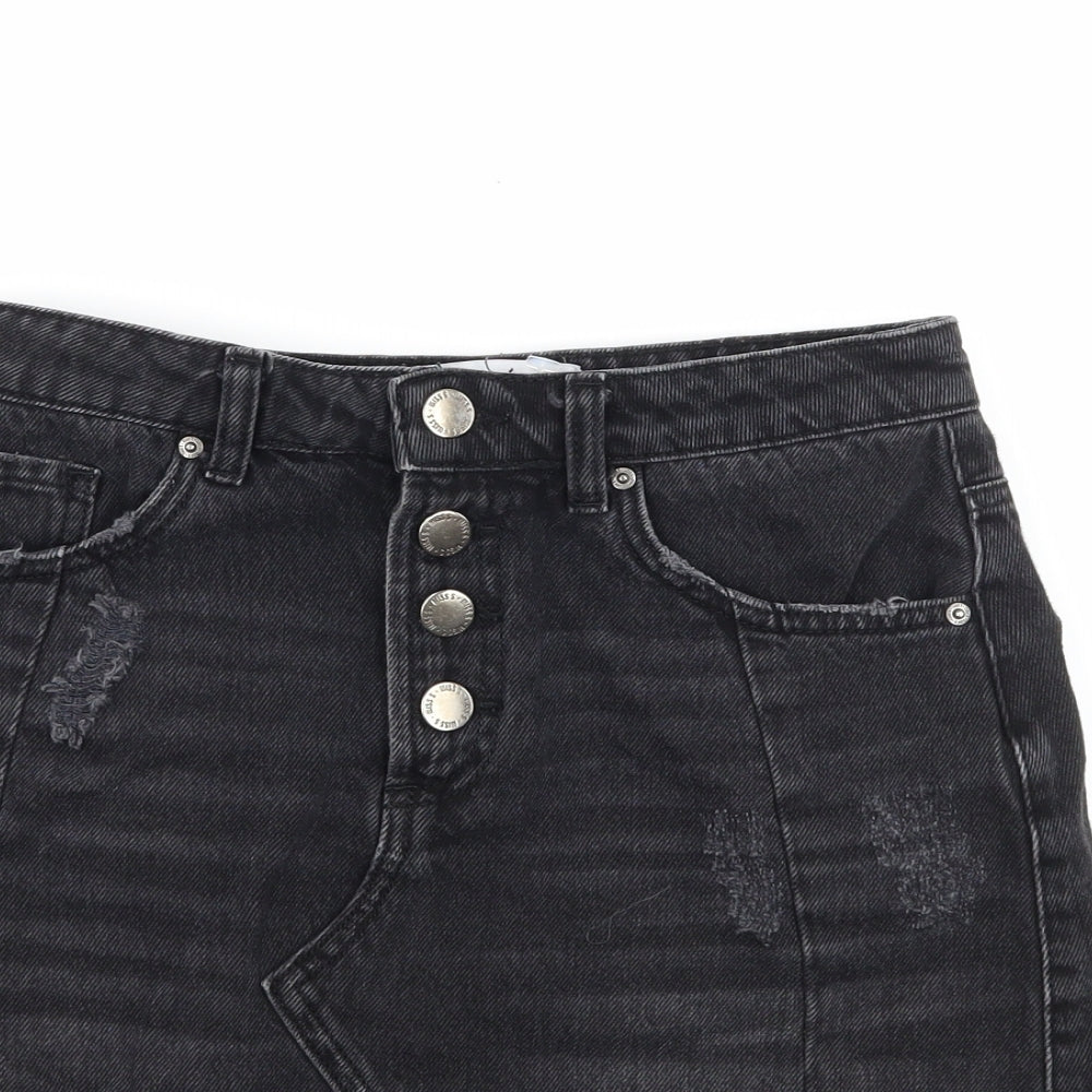 New Look Womens Black  Denim A-Line Skirt Size 6  - Distressed
