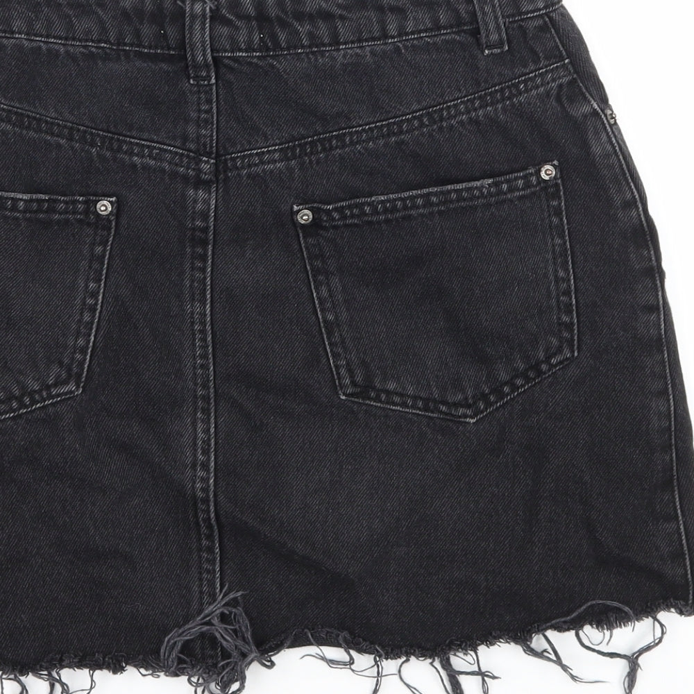 New Look Womens Black  Denim A-Line Skirt Size 6  - Distressed