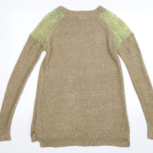 Top Orange Womens Beige  Knit Pullover Jumper Size L