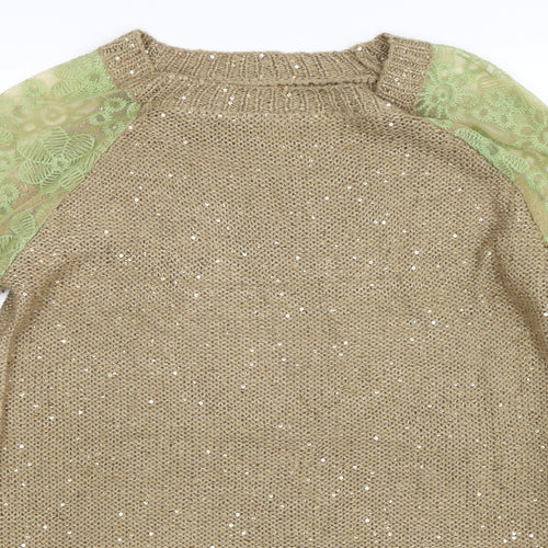 Top Orange Womens Beige  Knit Pullover Jumper Size L