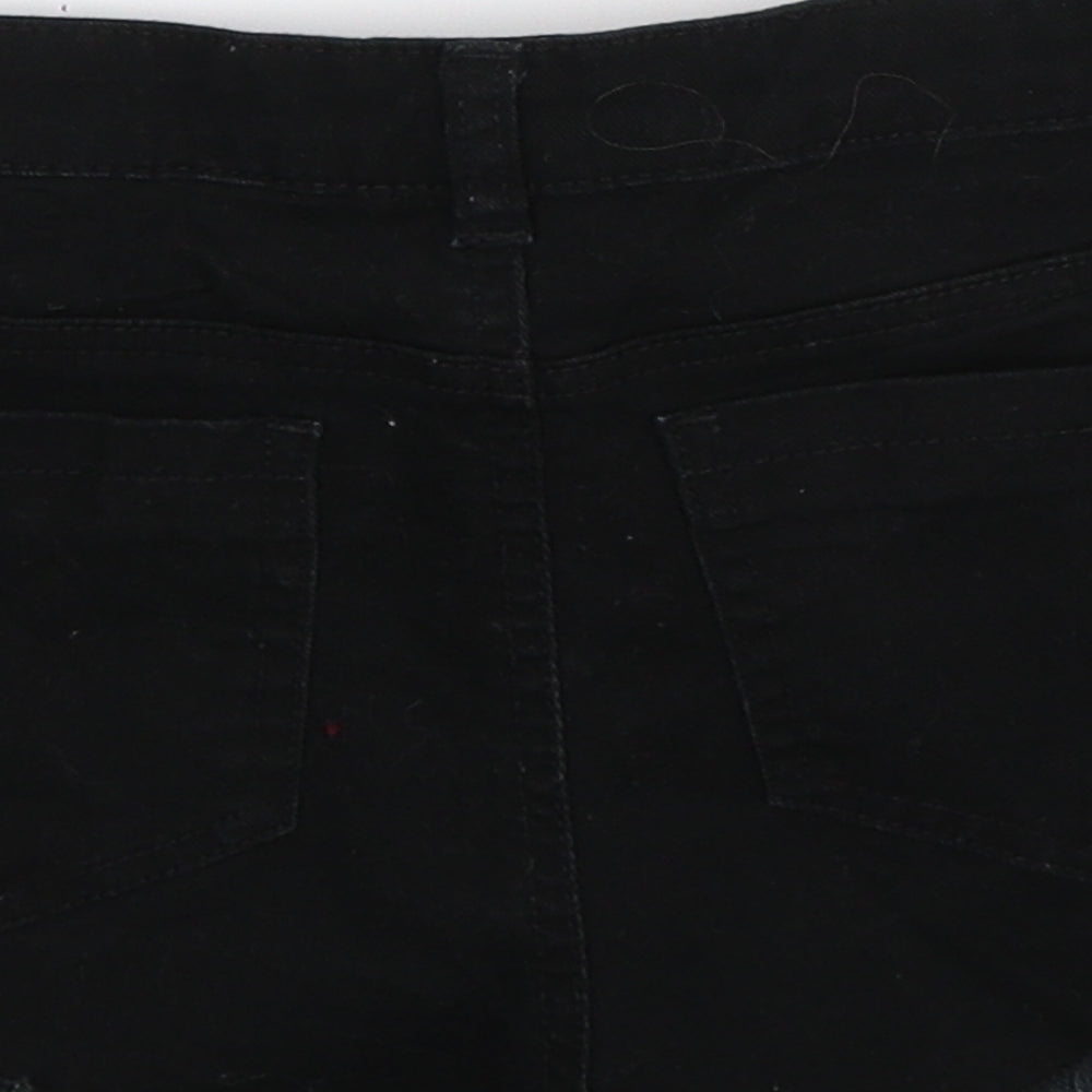 Divided Womens Black Floral Denim Hot Pants Shorts Size 8