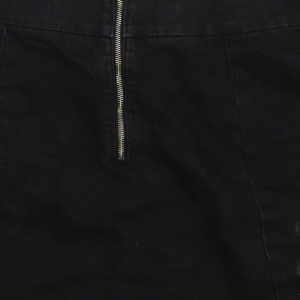 Topshop Womens Black Floral Denim A-Line Skirt Size 12