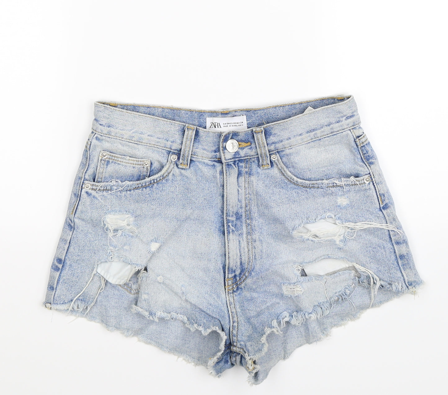 Zara Womens Blue  Denim Hot Pants Shorts Size 6 - Distressed