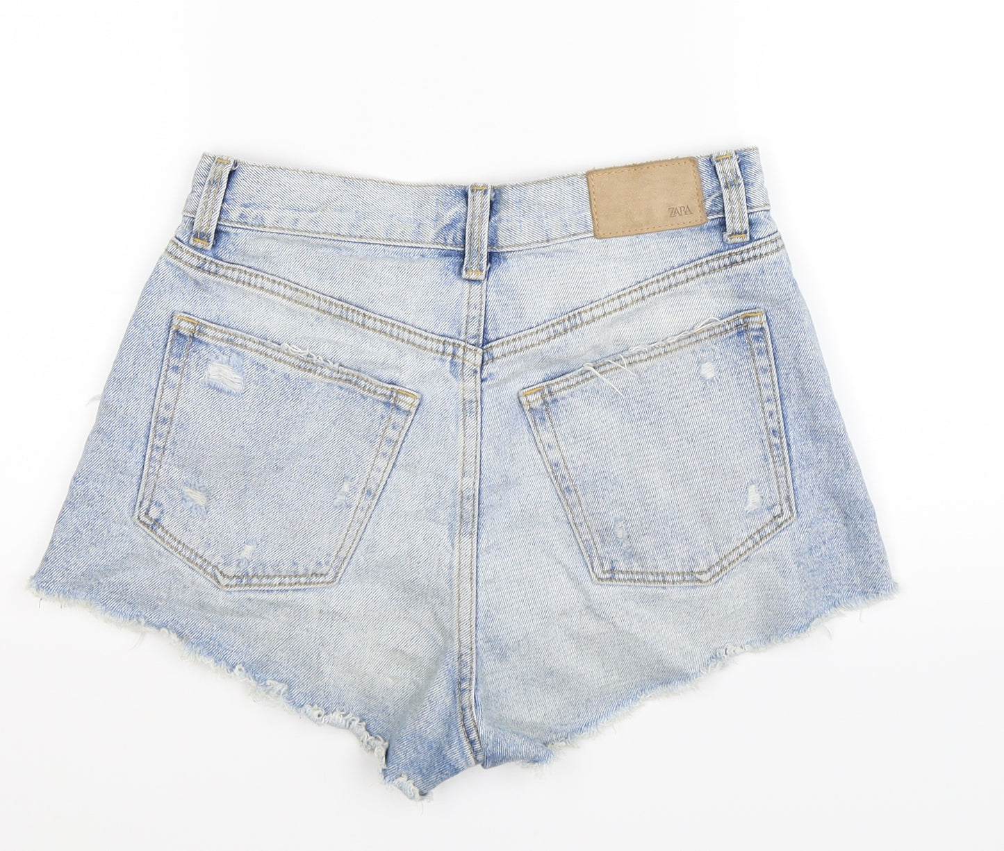 Zara Womens Blue  Denim Hot Pants Shorts Size 6 - Distressed