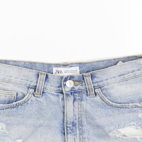 Zara Womens Blue  Denim Hot Pants Shorts Size 6 - Distressed