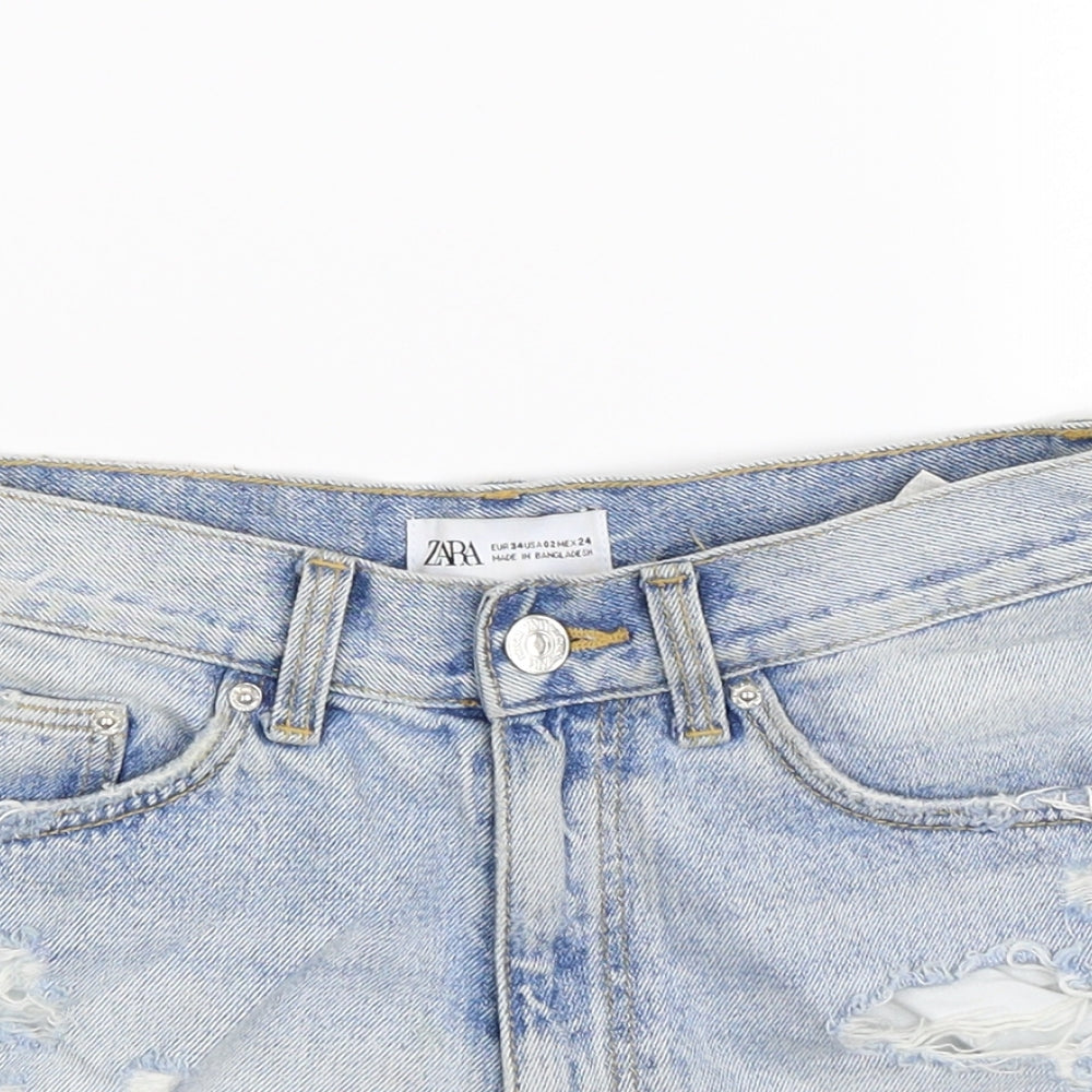 Zara Womens Blue  Denim Hot Pants Shorts Size 6 - Distressed