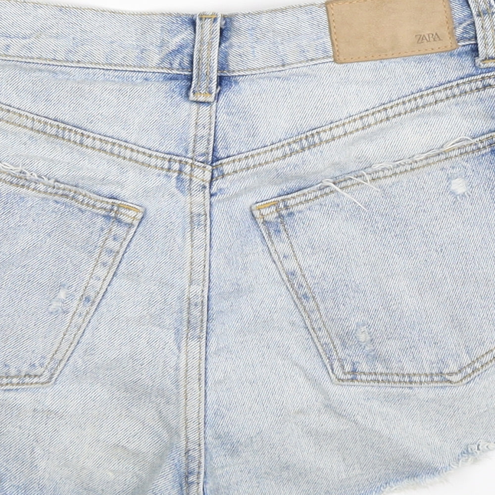 Zara Womens Blue  Denim Hot Pants Shorts Size 6 - Distressed