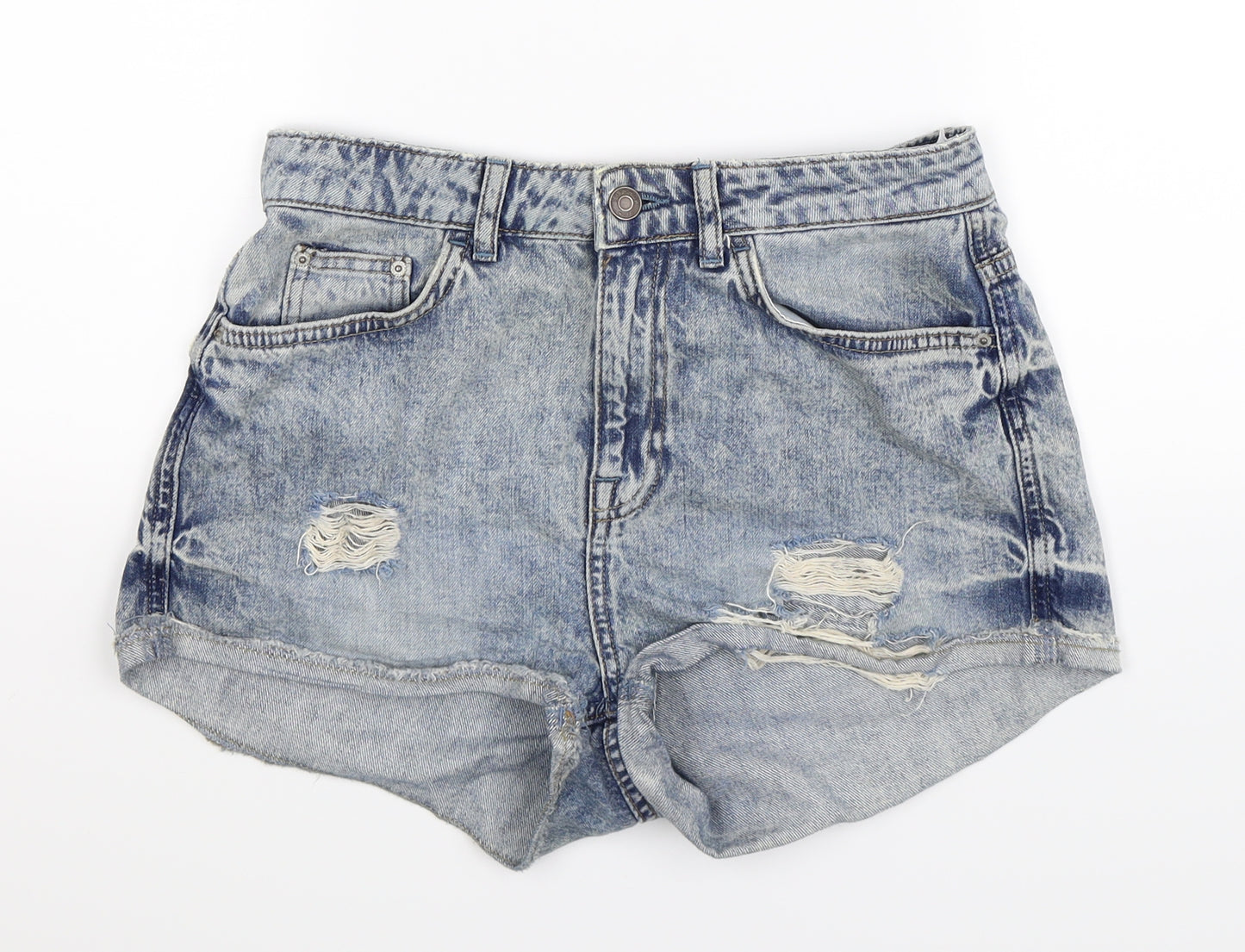 Topshop Womens Blue  Denim Hot Pants Shorts Size 10 - Distressed