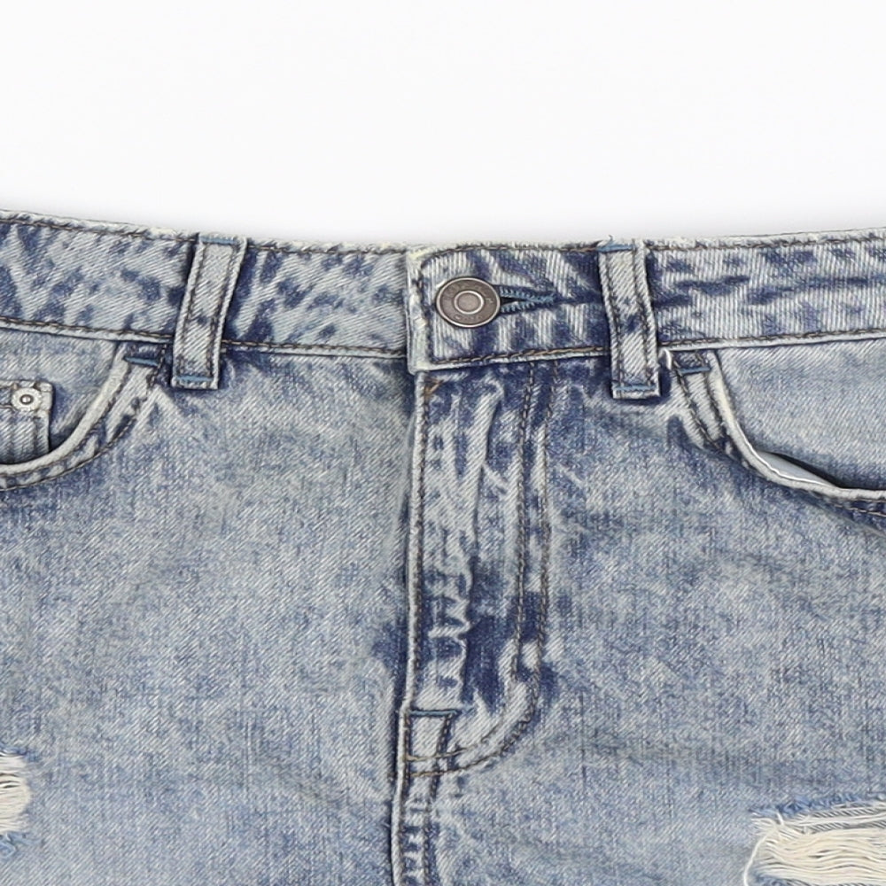 Topshop Womens Blue  Denim Hot Pants Shorts Size 10 - Distressed