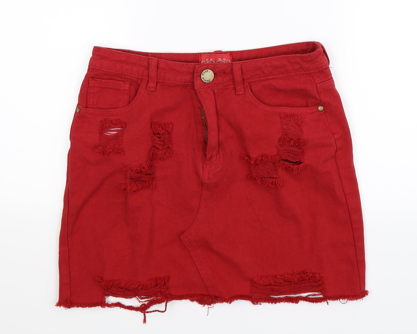 Denim Club Womens Red  Denim Mini Skirt Size 10