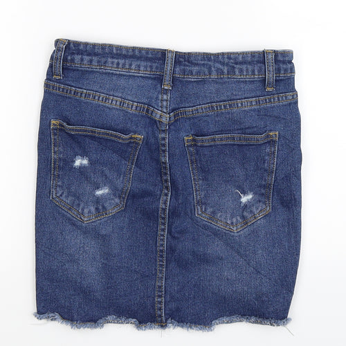 PRETTYLITTLETHING Womens Blue  Denim Mini Skirt Size 8  - Distressed