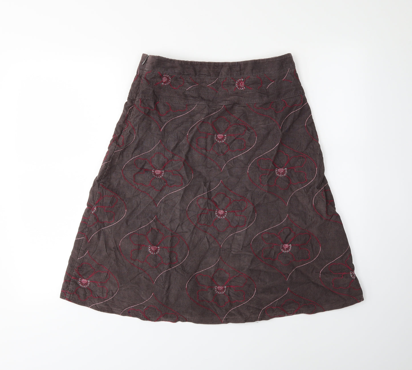White Stuff Womens Brown Floral Corduroy A-Line Skirt Size 8