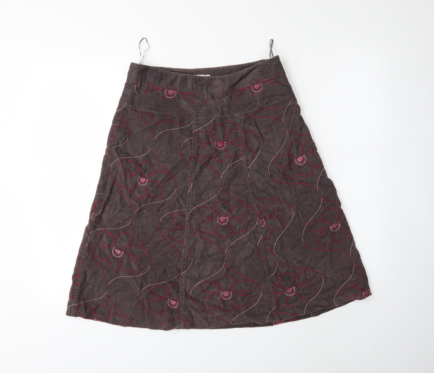 White Stuff Womens Brown Floral Corduroy A-Line Skirt Size 8