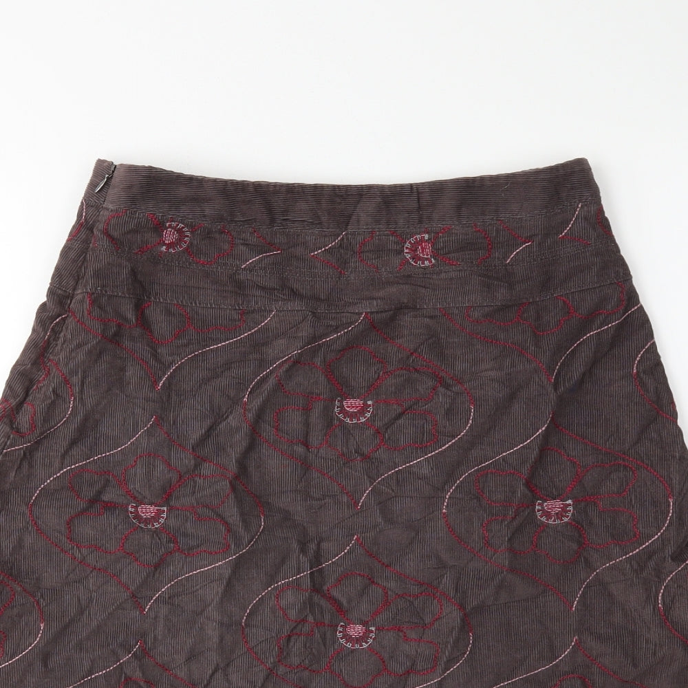 White Stuff Womens Brown Floral Corduroy A-Line Skirt Size 8